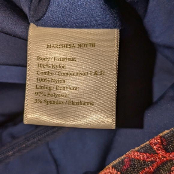 Marchesa Notte Navy Blue with Pink Floral Print Evening Gown Size 12 - Picture 5 of 6